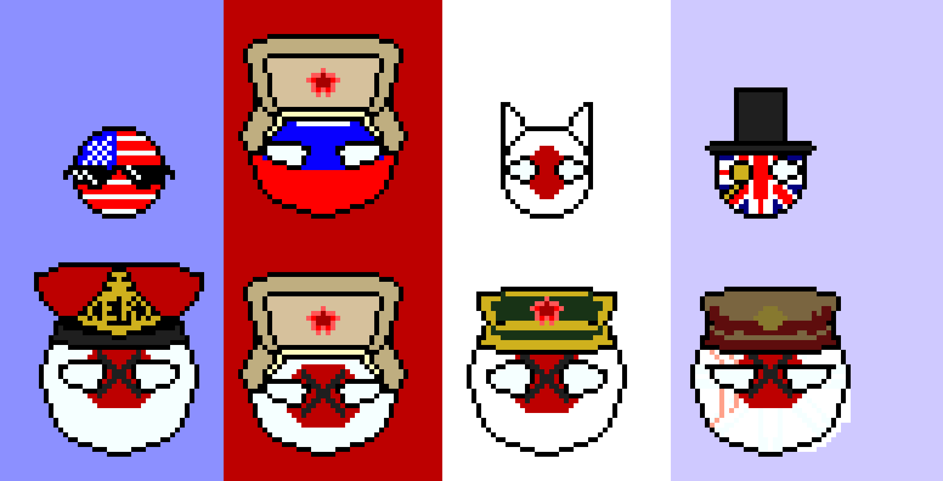 [b63bdb] top is the countries, and bottom is my OC military force for each country