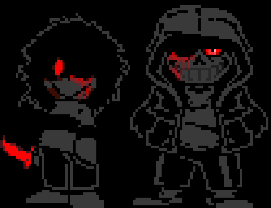 [aceee1] -Chara could tell it was a bait, they look over to sans and looks at the ground- Got it bud.. -He slams his sword into the ground and they both fall under-