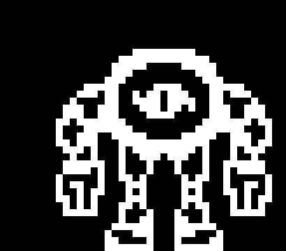 [1f86ca] ah yes I was just trying to open the conversation to mention the machinery gaster has been making so I could introduce this guy (which I'm too lazy to turn out of black and white so lets say) his uses is doing tasks in the dark and warning of intruders while being power by a very very very very small piece of a monsters soul