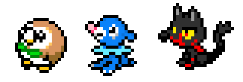 Rowlet, Popplio, and Litten