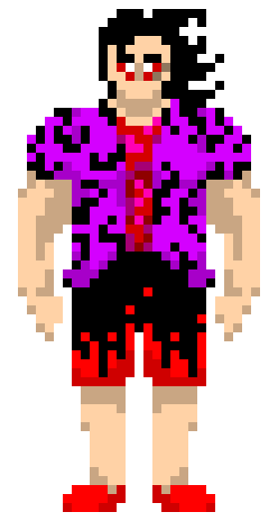 The door opened to a caferteria like room, lavished and old-fashioned with numerous unknown symbols strewn all over the floors, relatively populated with some people... but one stood out, a man sitting down at one of the tables, a muscular build with long spiky hair and casual clothing fitted with flowing patterns.