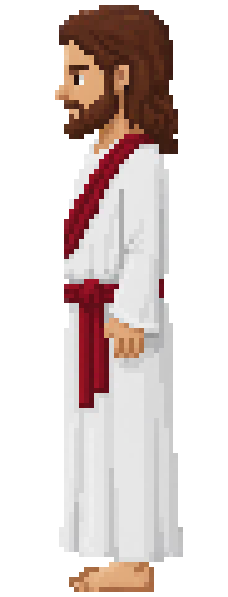 [27da63] jesus standing side profile healed and clothed