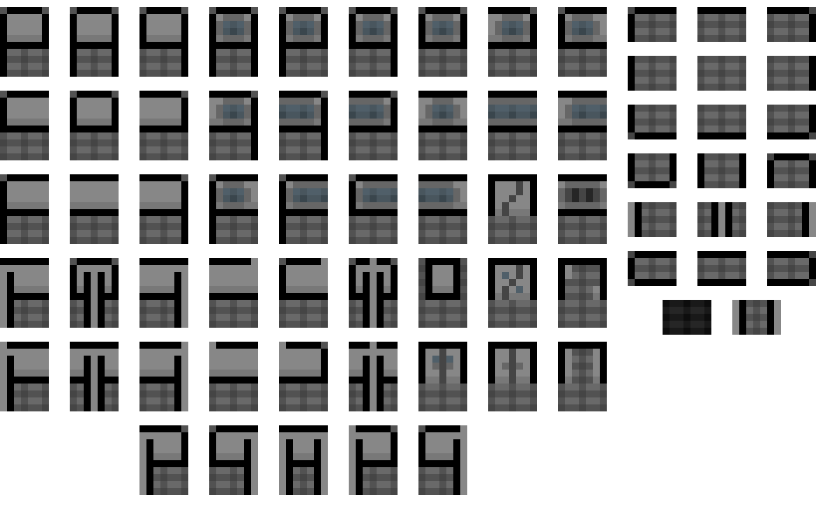 [82056f] If you dont wanna scroll back for info: black, colorless lines that dont border anything can be used as boundaries for the rooms, doors (though that really only works with vertical lines), transitions to other tile types (if i add any) and also as markers for dropdowns/pits/lower levels (which is basically the only reason why the dark tile exists)