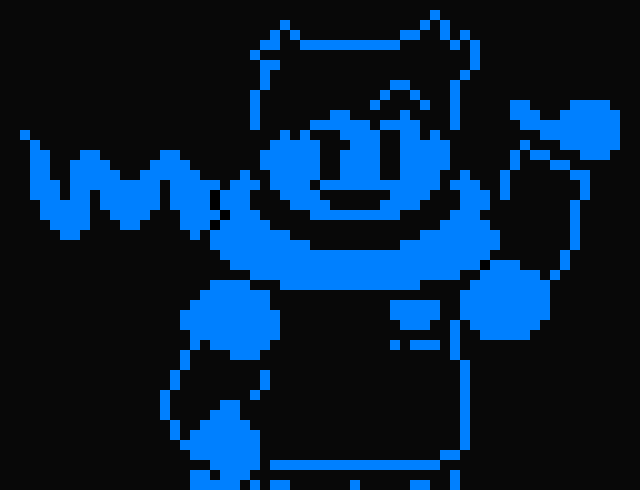 [77b851] - turns blue and jumps over them - HEHE! - Takes 7 Damage while hitting the last bone - Owie!